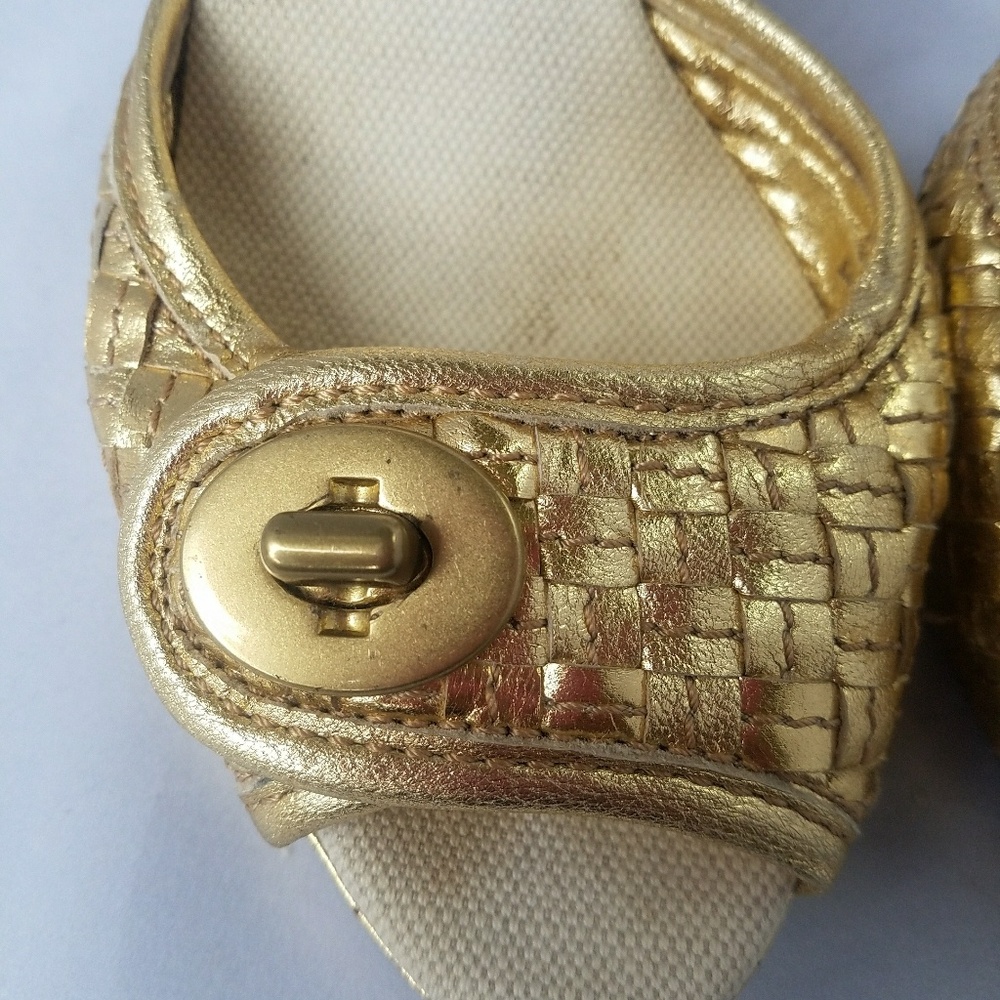 Coach Gold Metallic Peep-Toe Ankle-Strap Heels with Turn-Lock - Picture 3 of 8